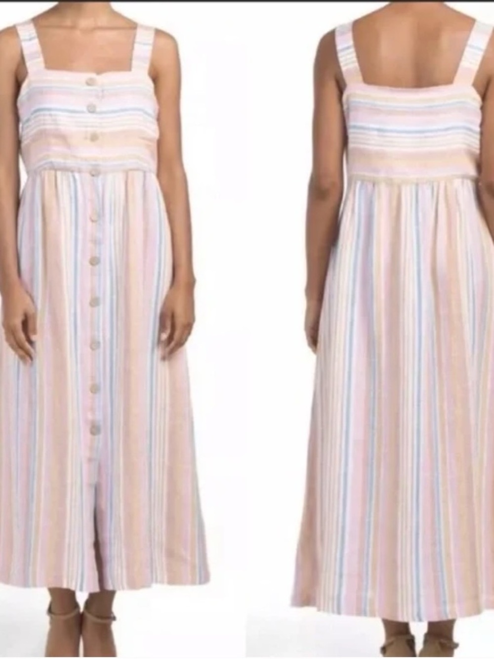 C&C California Women’s 100% Linen Striped Summer Dress Size 8.